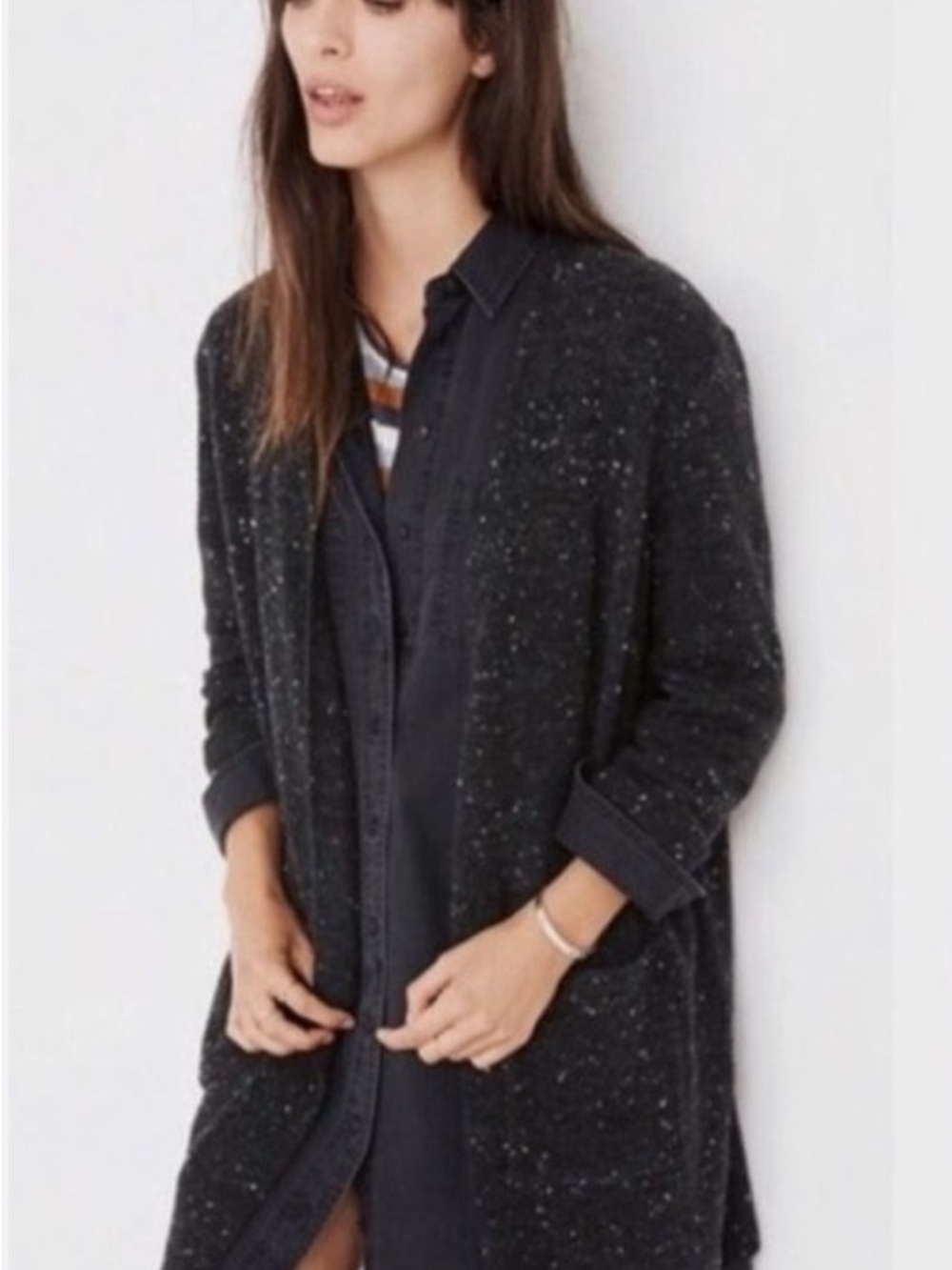 Madewell Donegal Kent Charcoal Open-Front Pocket Cardigan